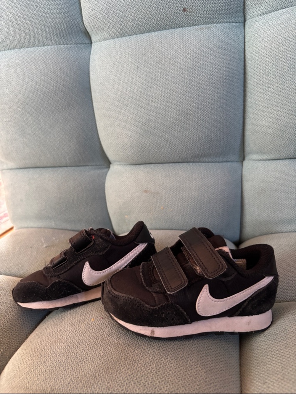 Nike Kids Black Sneakers with White Swoosh and Velcro Straps